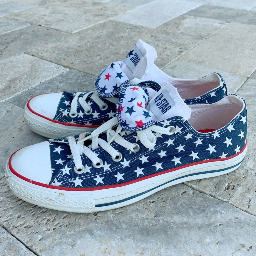Classic Low-Top Star Print Canvas Sneakers - Navy/White